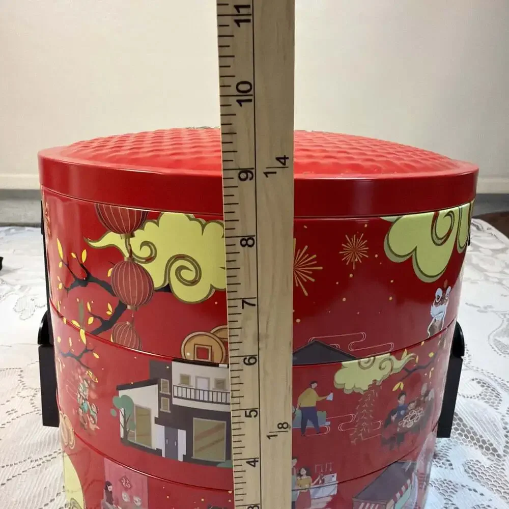3-Tier Chinese New Year Tiffin Box Pristine For Knitting,Crafts,Picnics 9”H/10”W